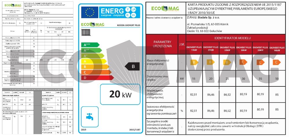 Piec, kotły - ekogroszek EKOVERT PLUS kocioł C.O. moc 20kW 5 KLASA