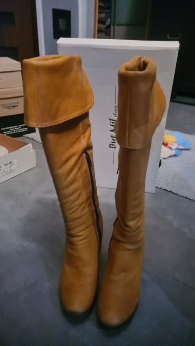 Kozaki brązowe skórzane