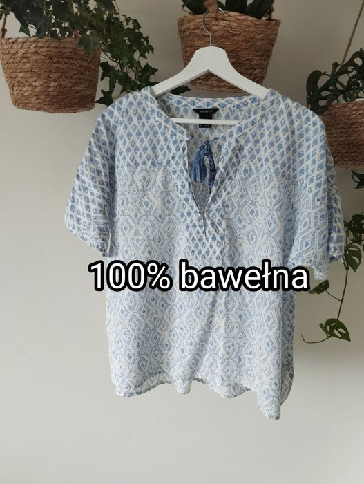 Letnia, bawełniana bluzka, piękne detale, zwiewna, szeroka, niebieskie