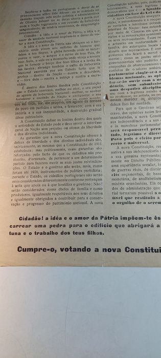 Constituição de 1933 Panfleto Pró-Governo | Exemplar Original