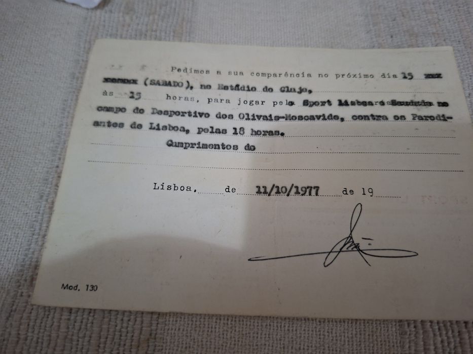 Benfica convite antigo