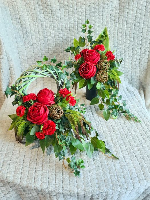 Kompozycja kwiatowa stroik komplet czerwony nr 53-26