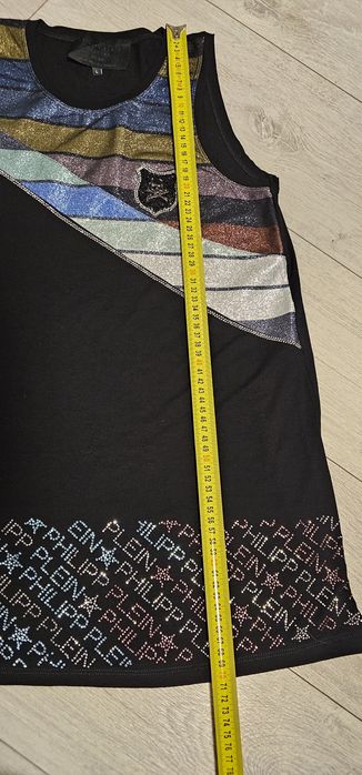 Philipp Plein Damski cekinowy top z czaszką i napisem  rozmiar L