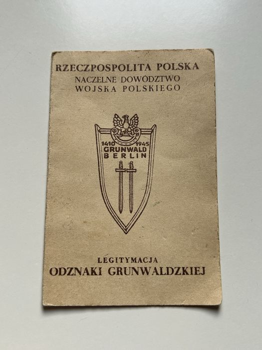 Odznaczenie odznaka Gunwald -Berlin Legitymacja nadanie 1947 ORYGIN.