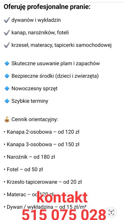 Dywany czyszczenie tapicerki