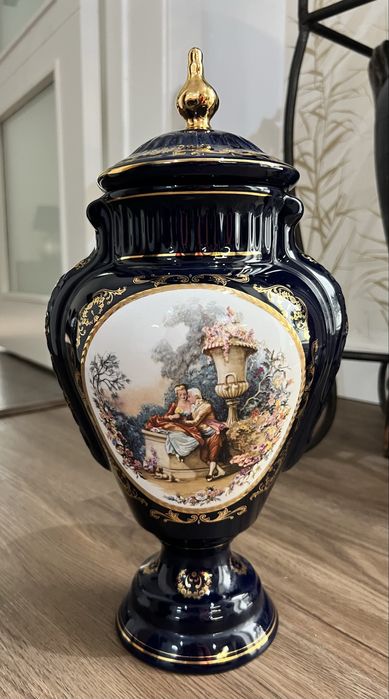 Vaso Porcelana azul Cobalto com ouro