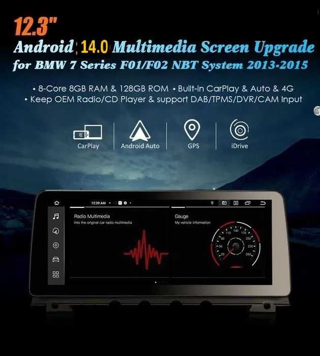 Auto-rádio 12.3" android 14 BMW 7 Series F01/F02 2009 a 2015
