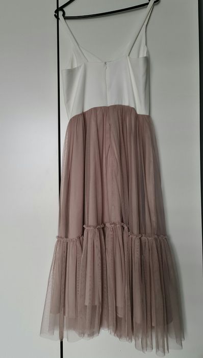 Sukienka ramiączka midi tiul siateczka brudny róż beż ecru Lacoria