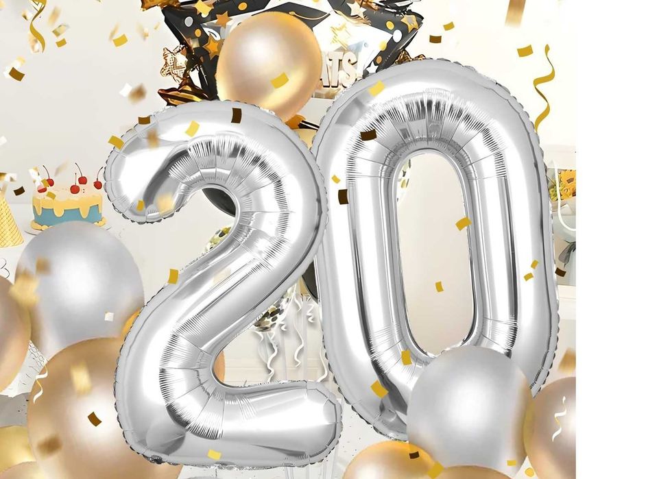 Srebrne Duże Balony Na 20 Urodziny - 100 Cm