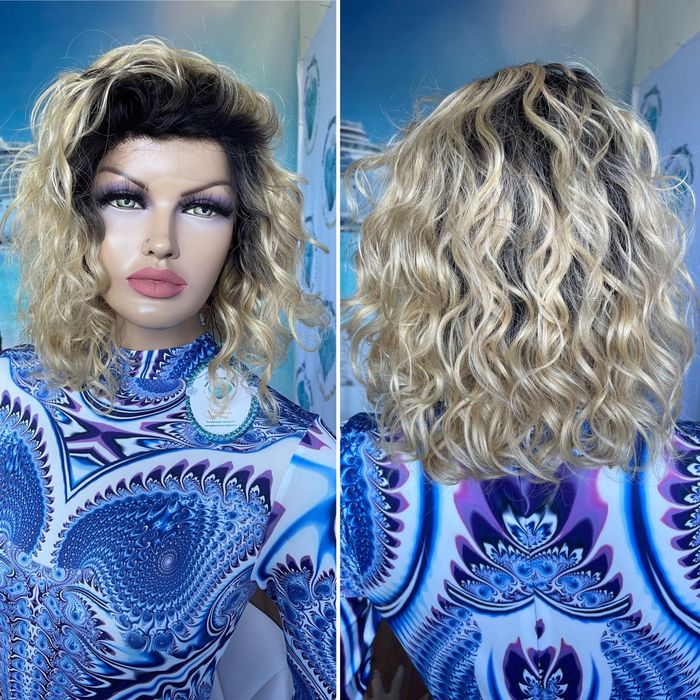 Натуральный парик имитация кожи славянский волнистый волос кудри блонд