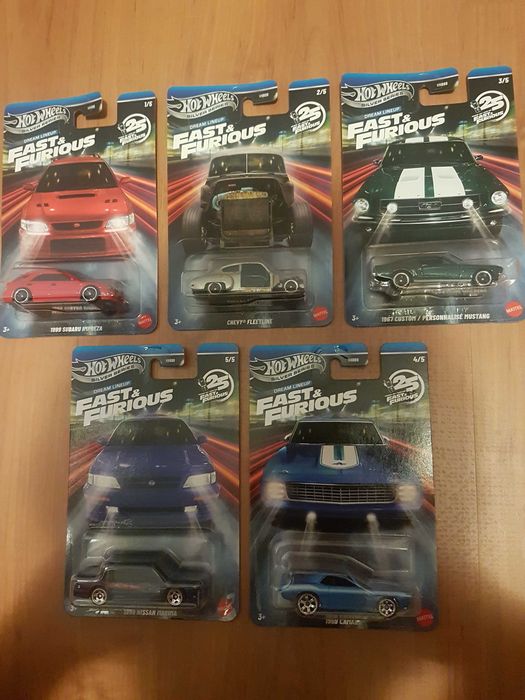 Set Fast Furious dream lineup hot wheels silver series 1999 subaru impreza 1999 nissan maxima chevy fleetline 1969 camaro 1967 mustang custom