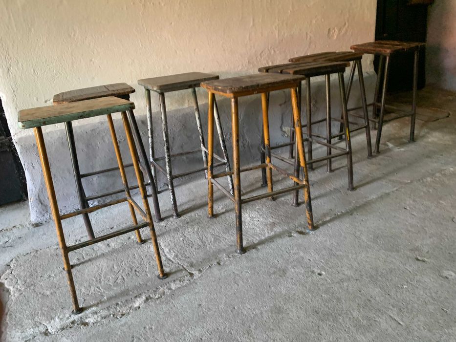 Taboret taborety wojskowe wysokie metalowy krzesło stołek PRL Oława ...