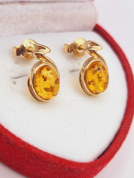 Nowe złote kolczyki. 585 (14K). BURSZTYN