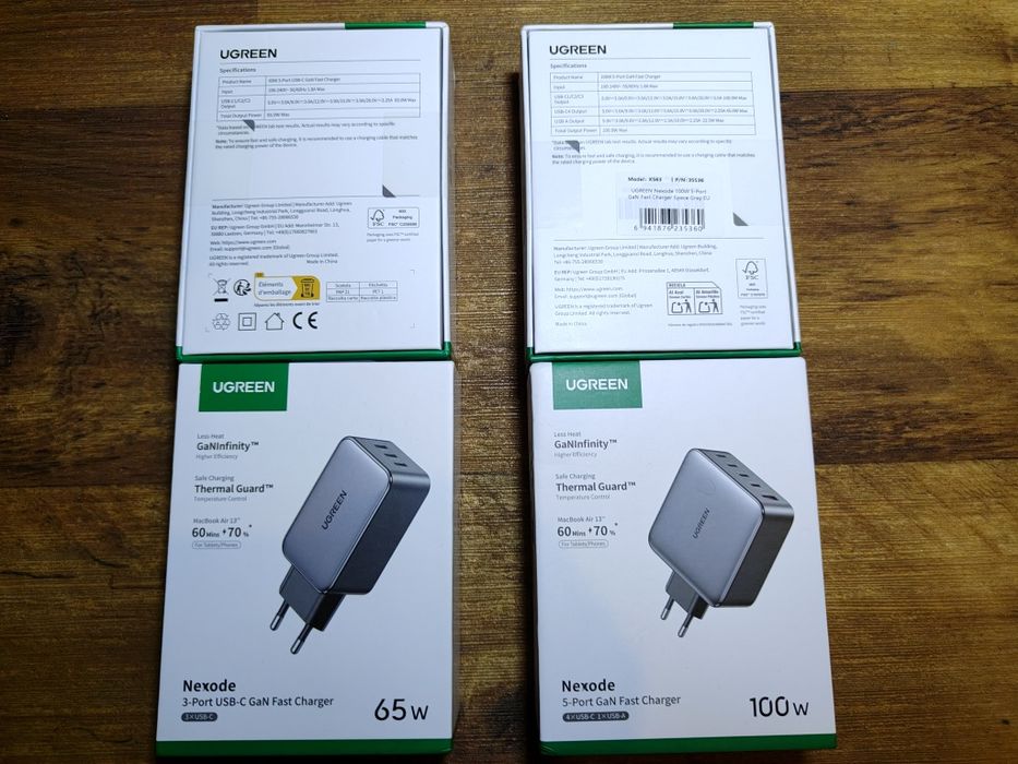 Зарядні пристрої UGREEN NEXODE GAN 65W, 100W, Baseus, Vention, Essager