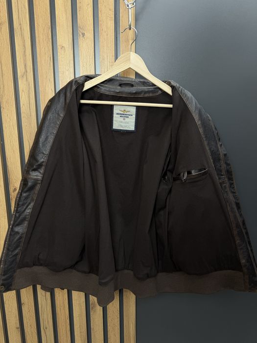 Aeronautica Militare Leather Flight Bomber Jacket Brown куртка бомбер шкіряна