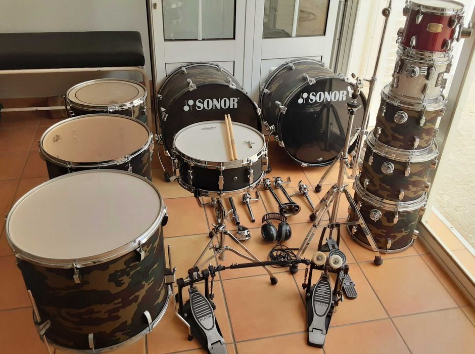 Bateria Sonor Force 1005/507 10 Madeiras + Hardware + Extras - 850€