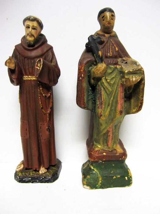 Small antique polychrome ceramic saint figures