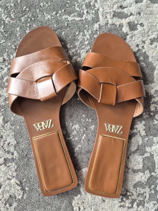 Klapki Zara 38 brązowe