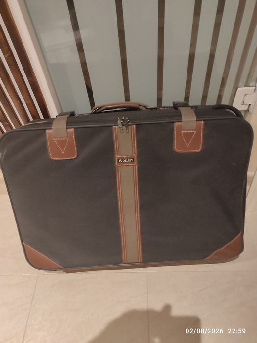 Mala de Viagem Vintage Delsey (Clássica / Lona e Pele) – Excelente Estado