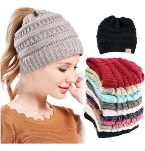Gorros de malha quentinhos para rabo de cavalo