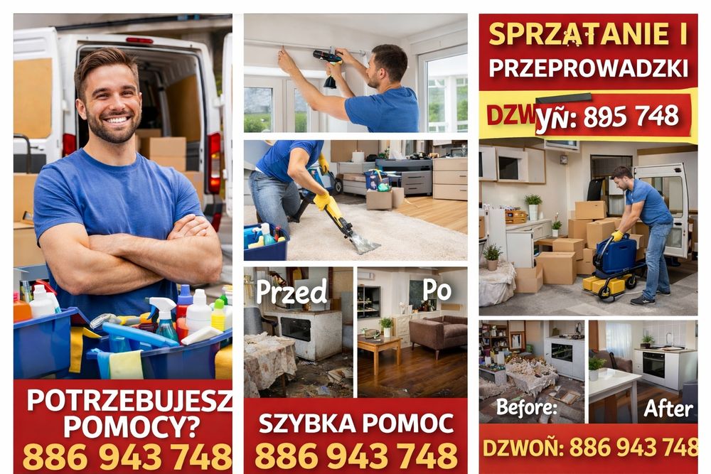 Sprzątanie mieszkań • pomoc przy przeprowadzce • przewóz rzeczy