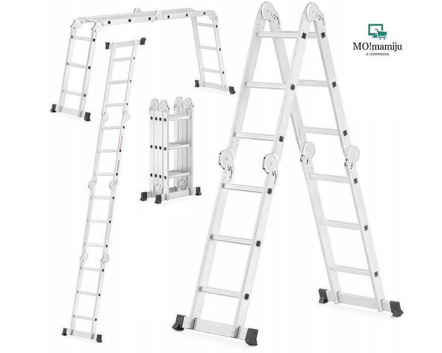 Profesjonalna DRABINA PRZEGUBOWA aluminiowa 4x3 - Wielofunkcyjna 7w1
