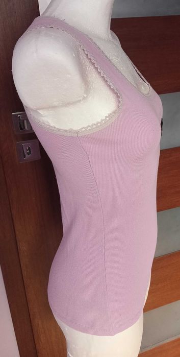 Prążkowana bluzka top prążki różowa bokserka lato Esilla casual basic