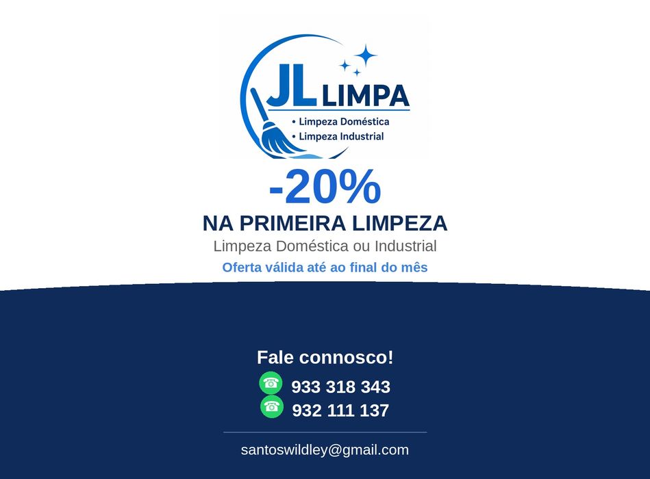 Contacte-nos para pedir um orcamento sem compromisso.

JL Limpa - Limpeza, conforto e confianca!