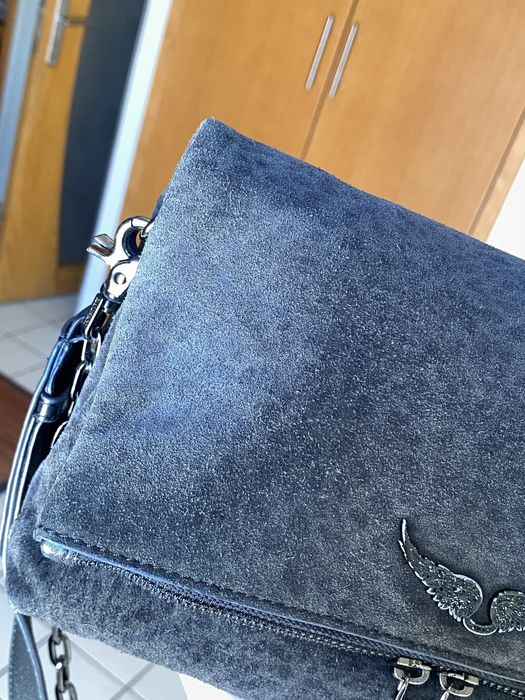 Mala carteira zadig & voltaire rocky camurça leopardo tigresa cinza