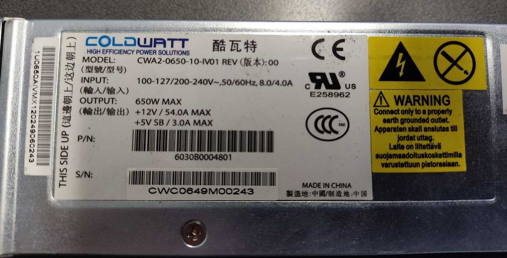 COLDWatt  - 650 WattS Redundant Fonte de Alimentação