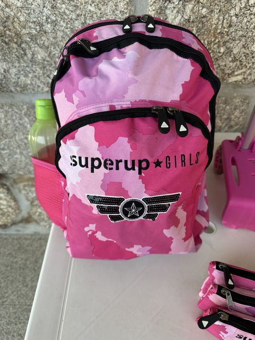 Mochila escolar Super Up Girls menina + estojo porta lápis triplo