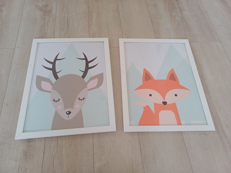 2 plakaty ze zwierzętami Rulonik w białych ramkach