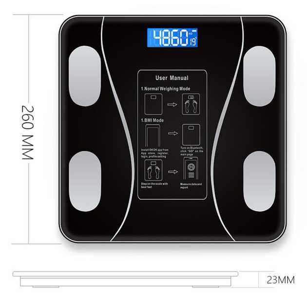 Умные смарт-весы напольные электронные с приложением для смартфона