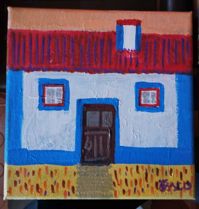 Lote de 8 Casas Típicas de Portugal em acrílico sobre tela