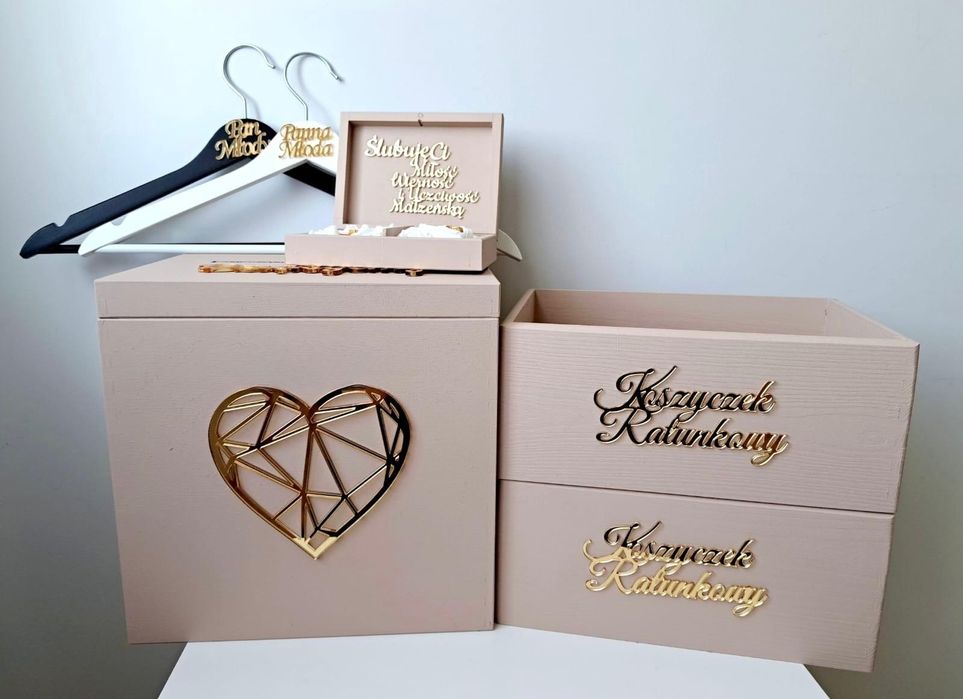 Duże beżowe pudełko na koperty obrączki Wieszaki koszyczki ratunkowe