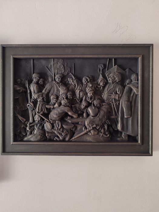 Різьблена картина з дерева Козаки пишуть листа, подарунок