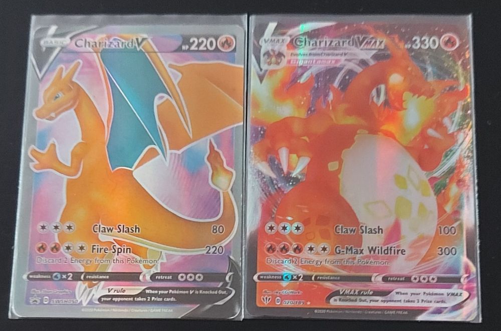 Charizard-VCromo Hp 220 Basic.Mais um Charizard-VMAX colecção 020/189