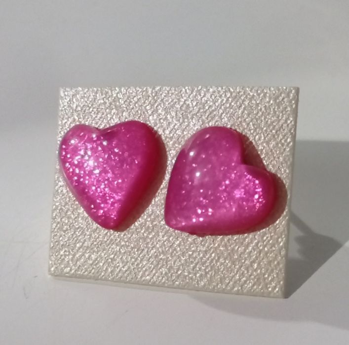 Nowe kolczyki serca różowe brokatowe błyszczące ze stali nierdzewnej