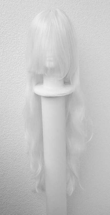 Długa biała falowana peruka z grzywką cosplay wig biały