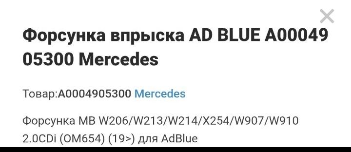 Форсунка вприску AD BLUE A0004905300