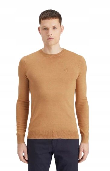 Scotch&soda camel jasny gładki sweter z okrągłym dekoltem l 1j9a