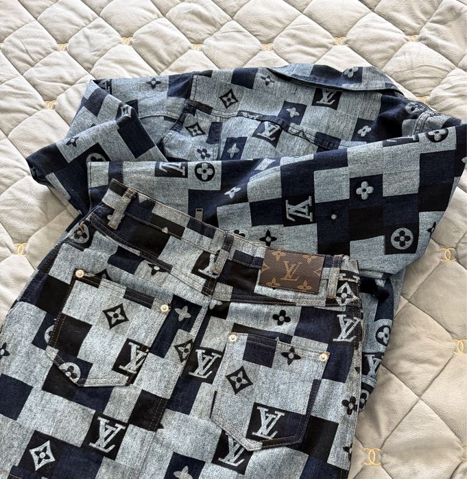 Джинсовий костюм юбка піджак Louis Vuitton