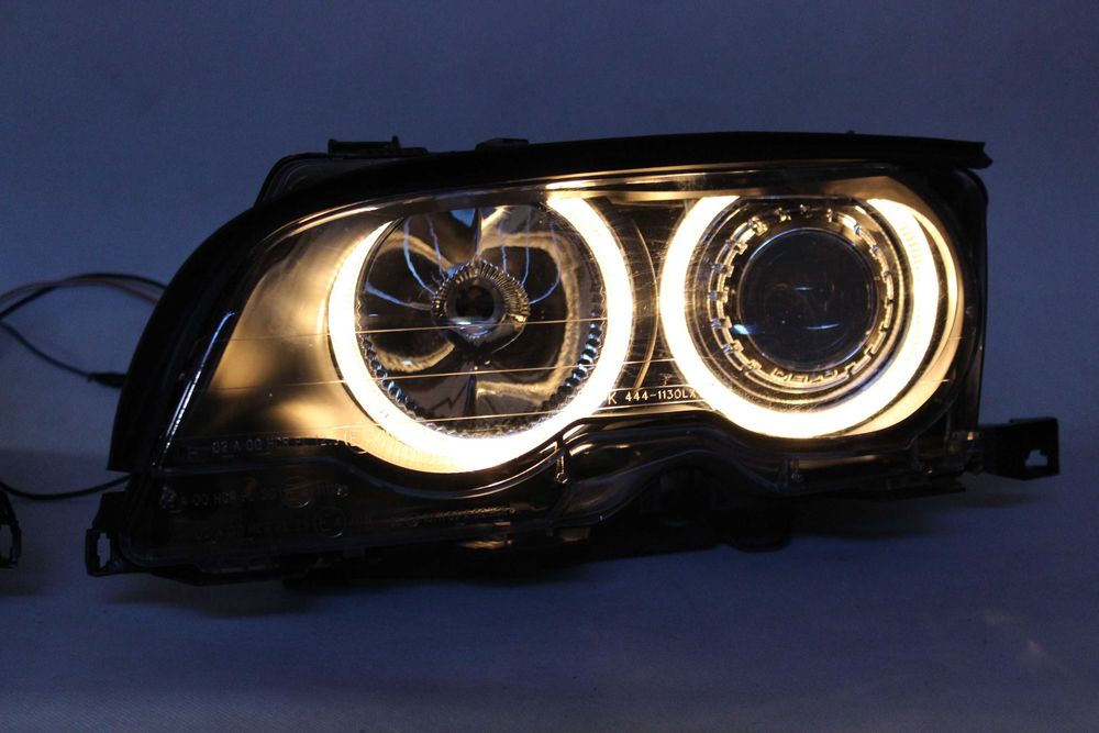 Reflektory lampy przednie przód BMW E46 COUPE 99-03 RINGI LED TUNING SMOKE IGŁA