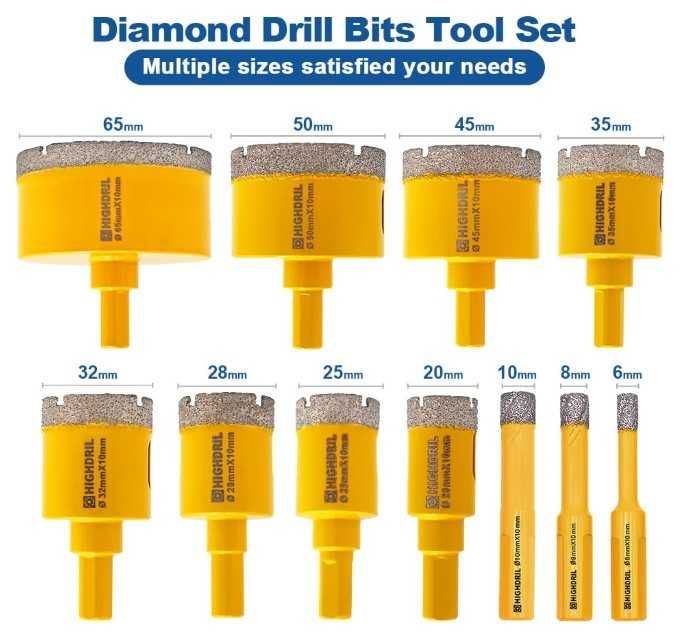 Otwornice diamentowe do gresu 11 elementów 6-65mm HIGHDRIL