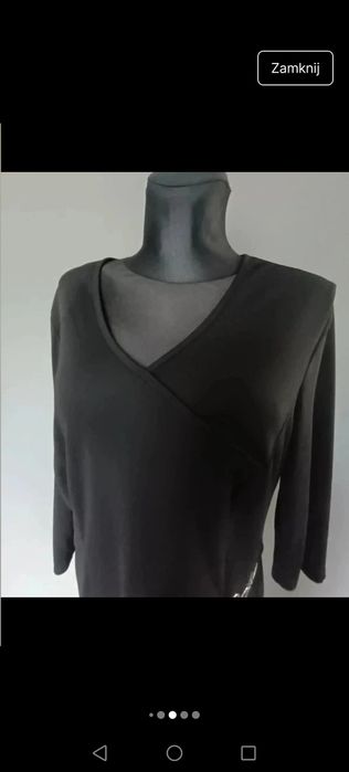 Bluzka czarna oversize asemetryczna dekold w serek V lata 80