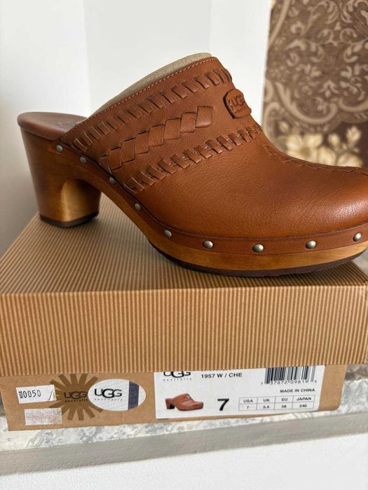 Шкіряні клоги бренд UGG Australia, сабо з дерев'яною підошвою НОВІ