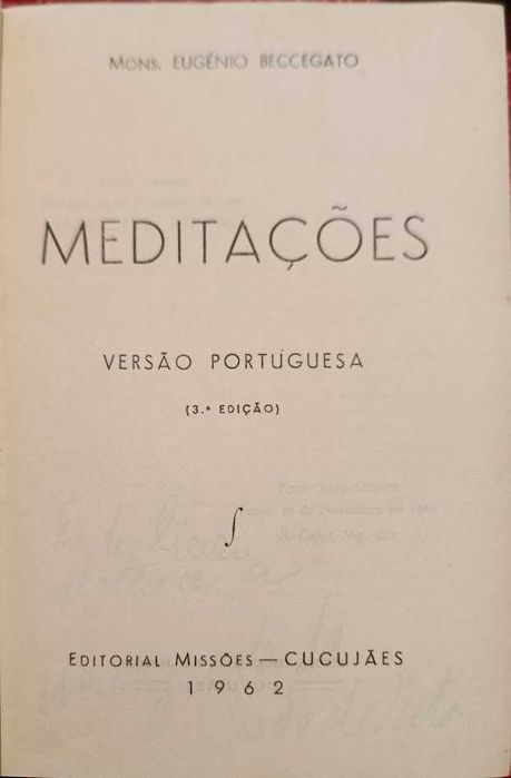 Meditações, Mons. Eugénio Beccegato, 3ª edição, 1962