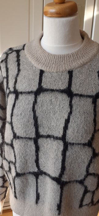 Ciepły sweter beżowy damski L lużny akryl wełna