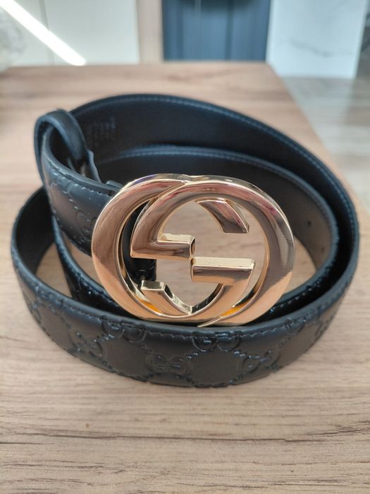 Pasek czarny złota klamra