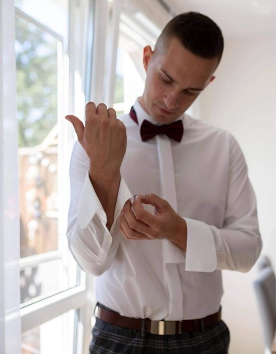 Garnitur ślubny w kratę pako lorente + koszula